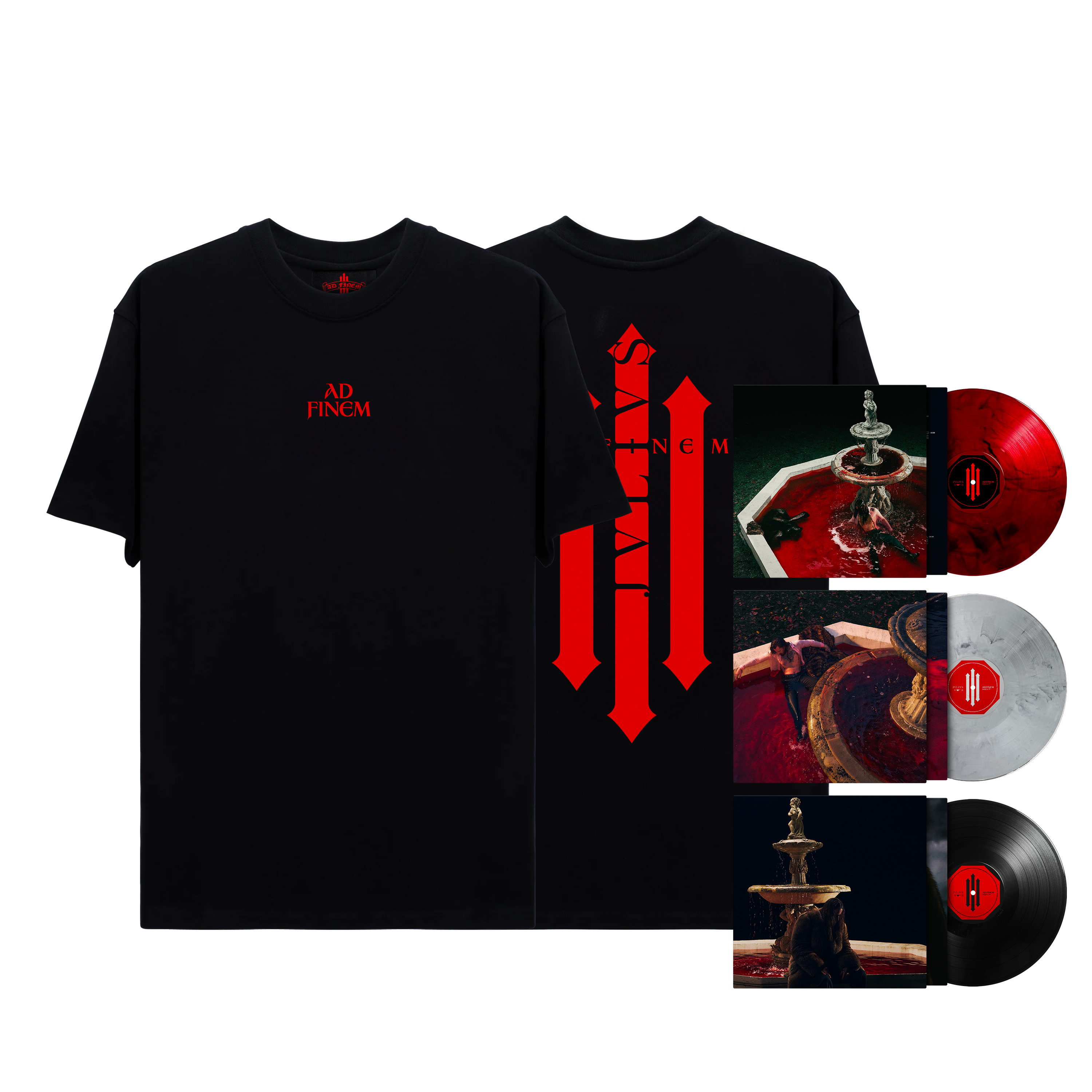 T-shirt noir & rouge + 3 Vinyles